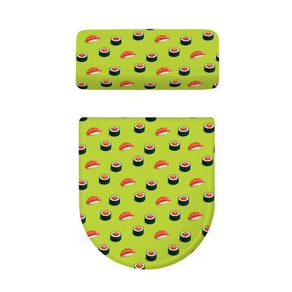 Salmon Sushi And Rolls Pattern Print Toilet Lid And Tank Cover Set