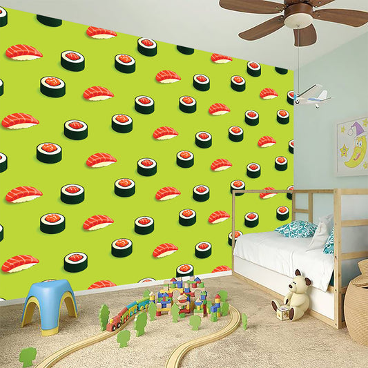 Salmon Sushi And Rolls Pattern Print Wall Sticker