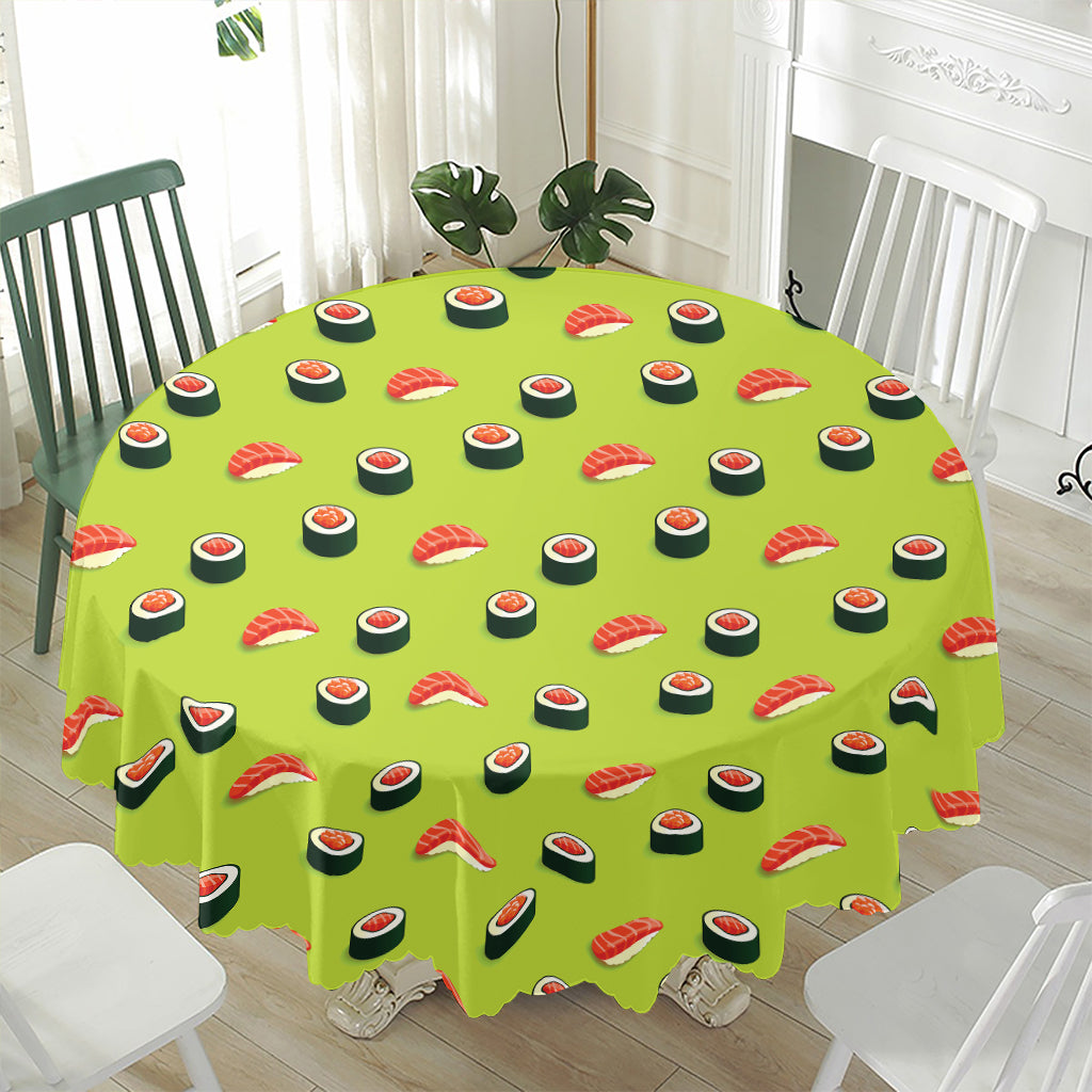 Salmon Sushi And Rolls Pattern Print Waterproof Round Tablecloth