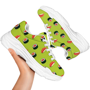 Salmon Sushi And Rolls Pattern Print White Chunky Shoes