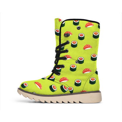 Salmon Sushi And Rolls Pattern Print Winter Boots
