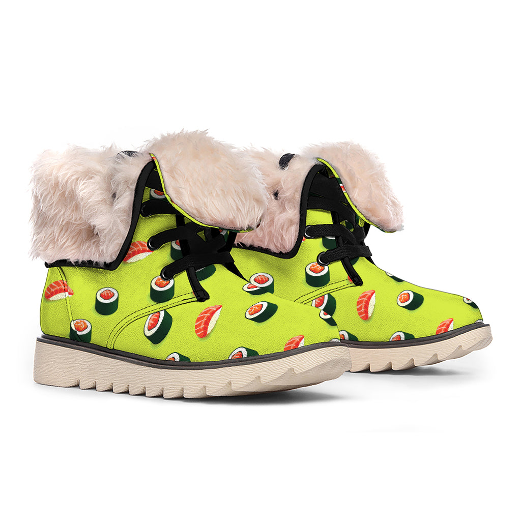 Salmon Sushi And Rolls Pattern Print Winter Boots