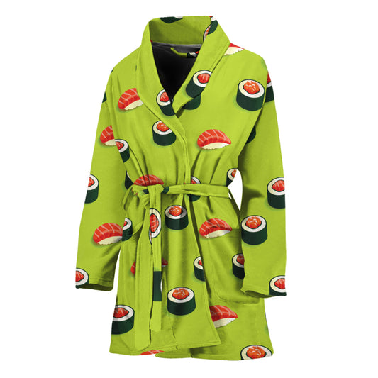 Salmon Sushi And Rolls Pattern Print Women's Bathrobe