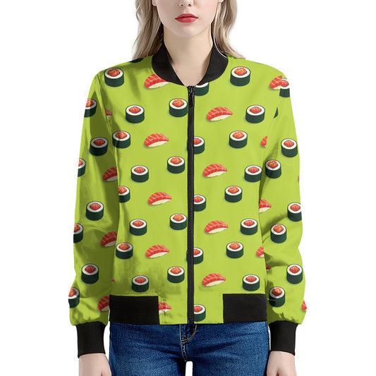 Salmon Sushi And Rolls Pattern Print Women's Bomber Jacket