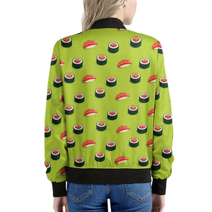 Salmon Sushi And Rolls Pattern Print Women's Bomber Jacket