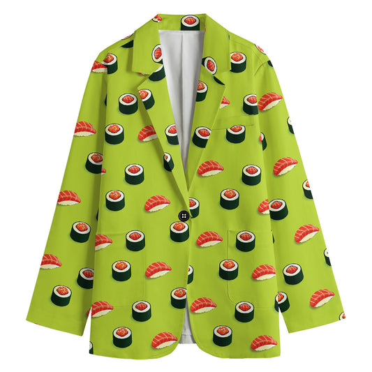 Salmon Sushi And Rolls Pattern Print Women's Cotton Blazer