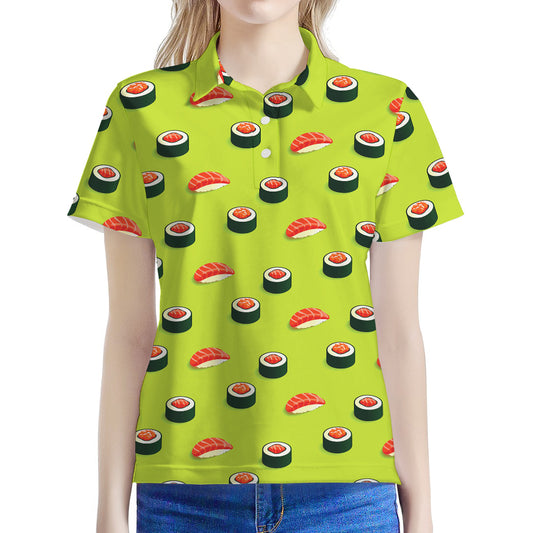 Salmon Sushi And Rolls Pattern Print Women's Polo Shirt