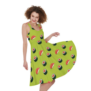 Salmon Sushi And Rolls Pattern Print Women's Sleeveless Dress