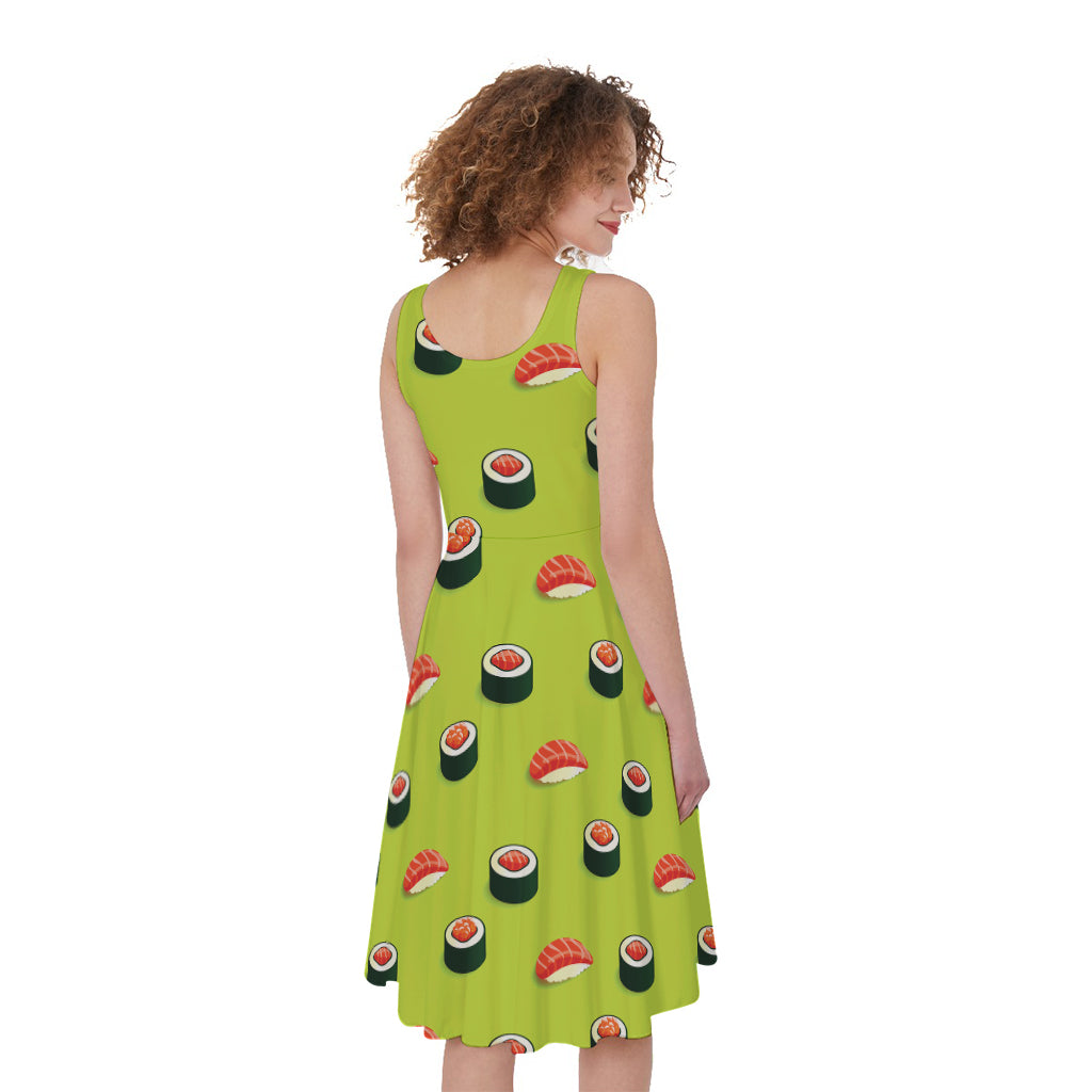 Salmon Sushi And Rolls Pattern Print Women's Sleeveless Dress
