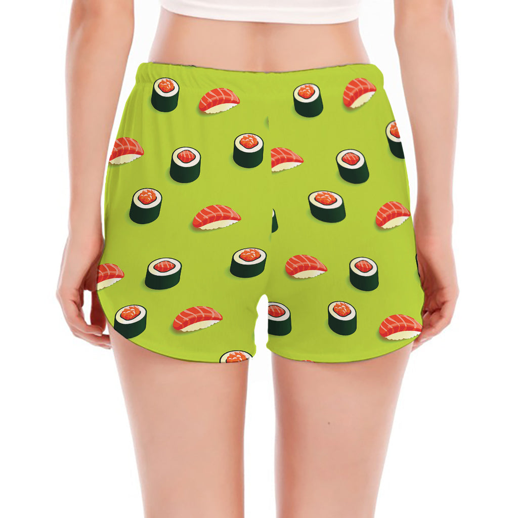 Salmon Sushi And Rolls Pattern Print Women's Split Running Shorts