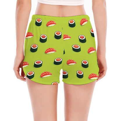 Salmon Sushi And Rolls Pattern Print Women's Split Running Shorts