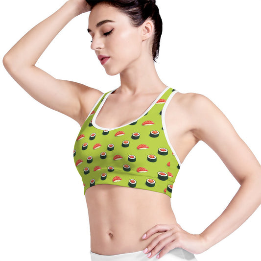 Salmon Sushi And Rolls Pattern Print Women's Sports Bra