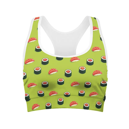Salmon Sushi And Rolls Pattern Print Women's Sports Bra