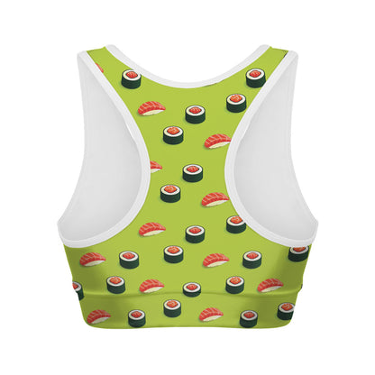 Salmon Sushi And Rolls Pattern Print Women's Sports Bra