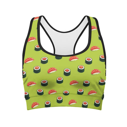 Salmon Sushi And Rolls Pattern Print Women's Sports Bra