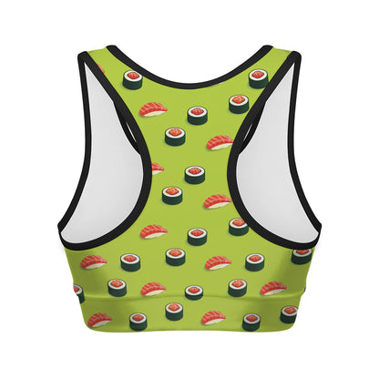 Salmon Sushi And Rolls Pattern Print Women's Sports Bra