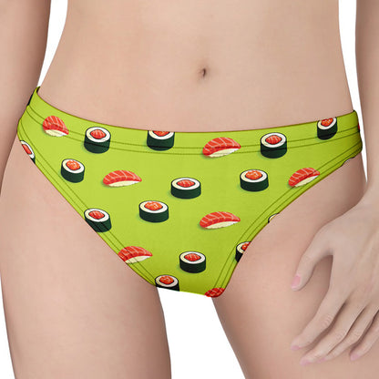 Salmon Sushi And Rolls Pattern Print Women's Thong