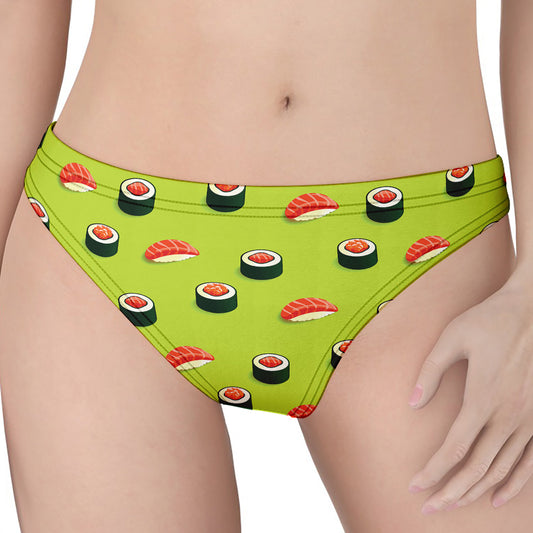 Salmon Sushi And Rolls Pattern Print Women's Thong
