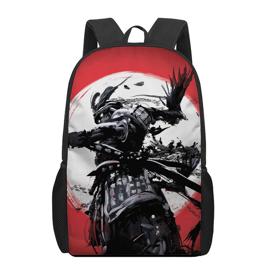 Samurai And Crow Print 17 Inch Backpack