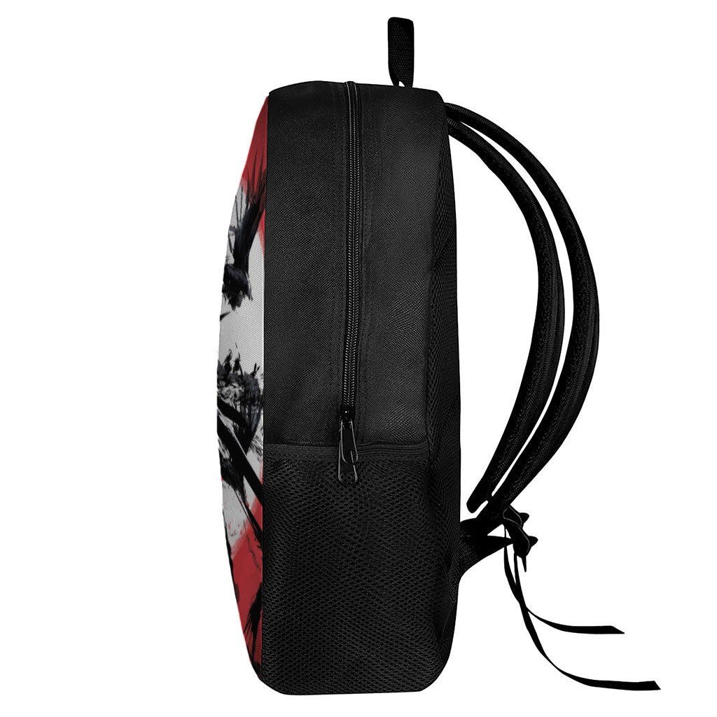 Samurai And Crow Print 17 Inch Backpack