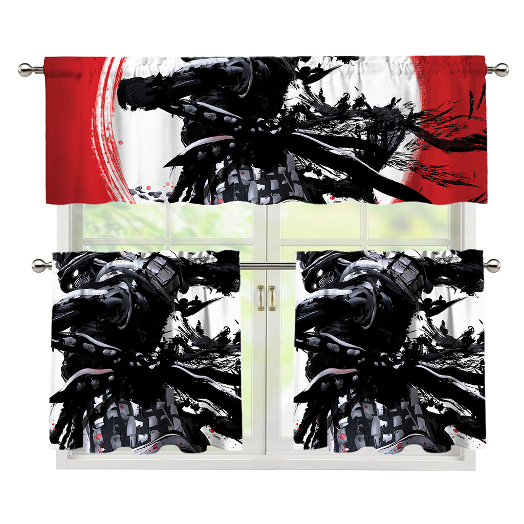 Samurai And Crow Print 3 Piece Kitchen Curtains