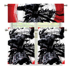 Samurai And Crow Print 3 Piece Kitchen Curtains