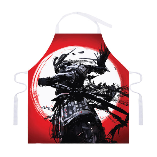 Samurai And Crow Print Adjustable Apron