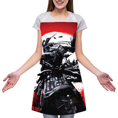 Samurai And Crow Print Adjustable Apron
