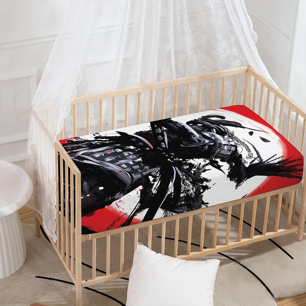 Samurai And Crow Print Baby Crib Sheet