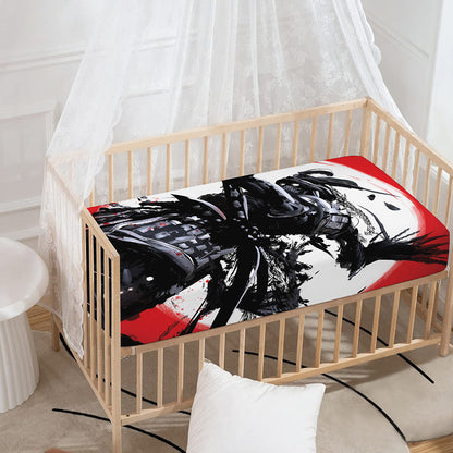 Samurai And Crow Print Baby Crib Sheet