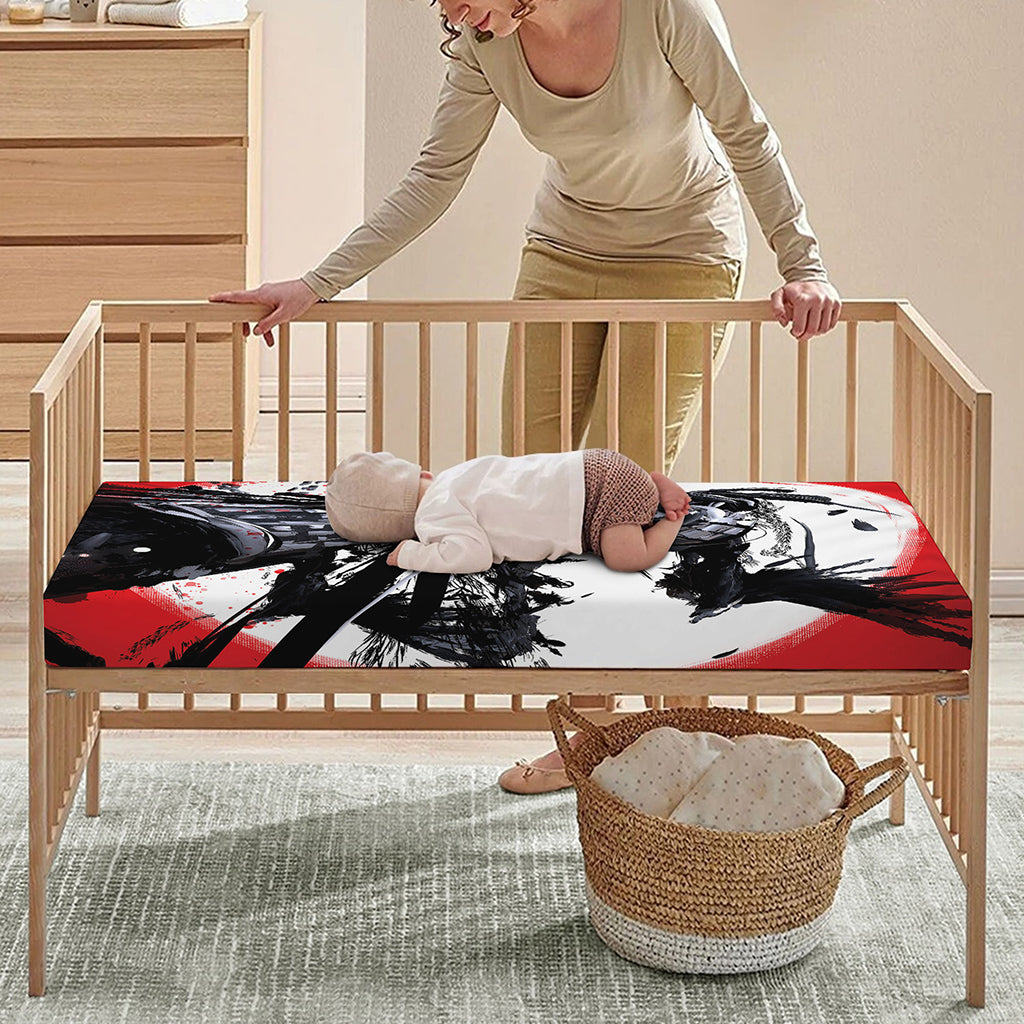 Samurai And Crow Print Baby Crib Sheet