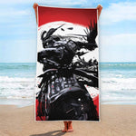 Samurai And Crow Print Beach Towel