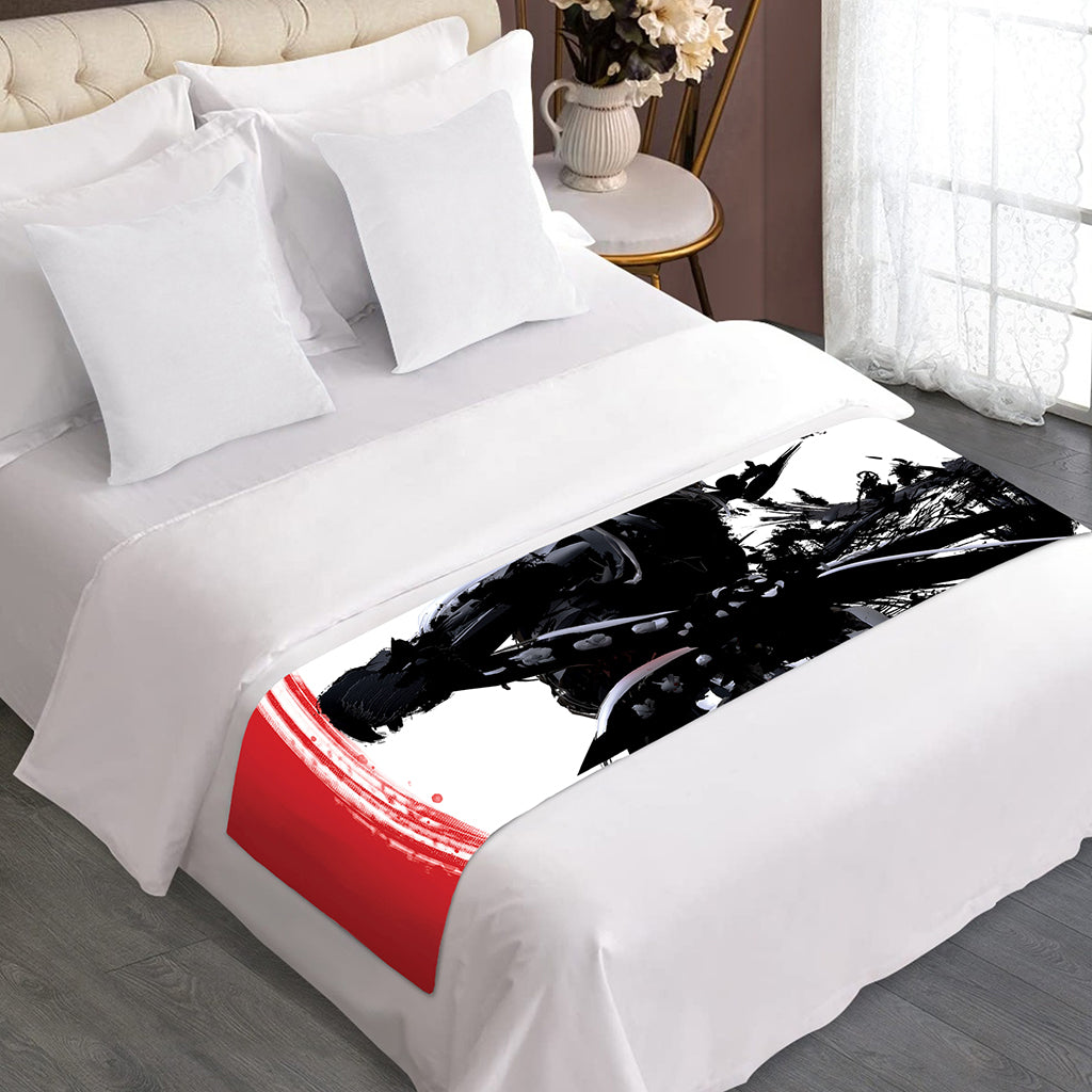 Samurai And Crow Print Bed Runner