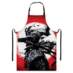 Samurai And Crow Print Bib Apron With Pocket