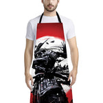 Samurai And Crow Print Bib Apron With Pocket