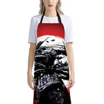 Samurai And Crow Print Bib Apron With Pocket