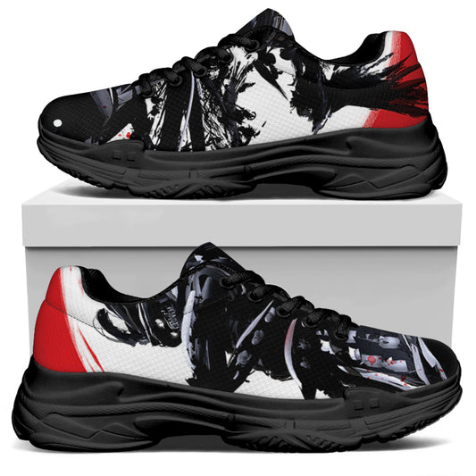 Samurai And Crow Print Black Chunky Shoes