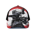 Samurai And Crow Print Black Mesh Trucker Hat