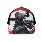 Samurai And Crow Print Black Mesh Trucker Cap