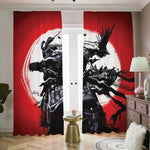 Samurai And Crow Print Blackout Pencil Pleat Curtains