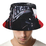 Samurai And Crow Print Bucket Hat