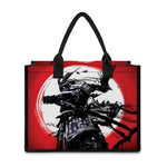 Samurai And Crow Print Canvas Tote Bag