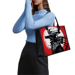 Samurai And Crow Print Canvas Tote Bag