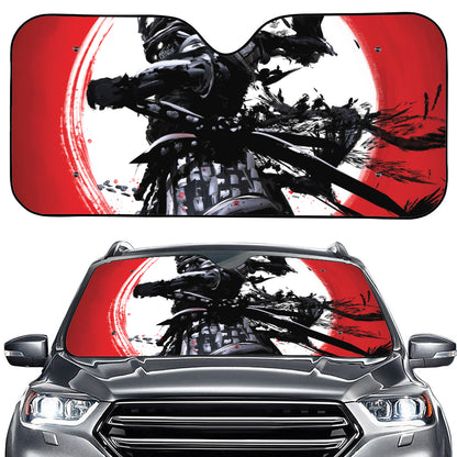Samurai And Crow Print Car Windshield Sun Shade