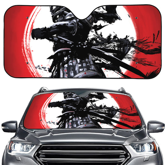 Samurai And Crow Print Car Windshield Sun Shade