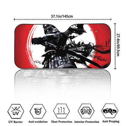 Samurai And Crow Print Car Windshield Sun Shade