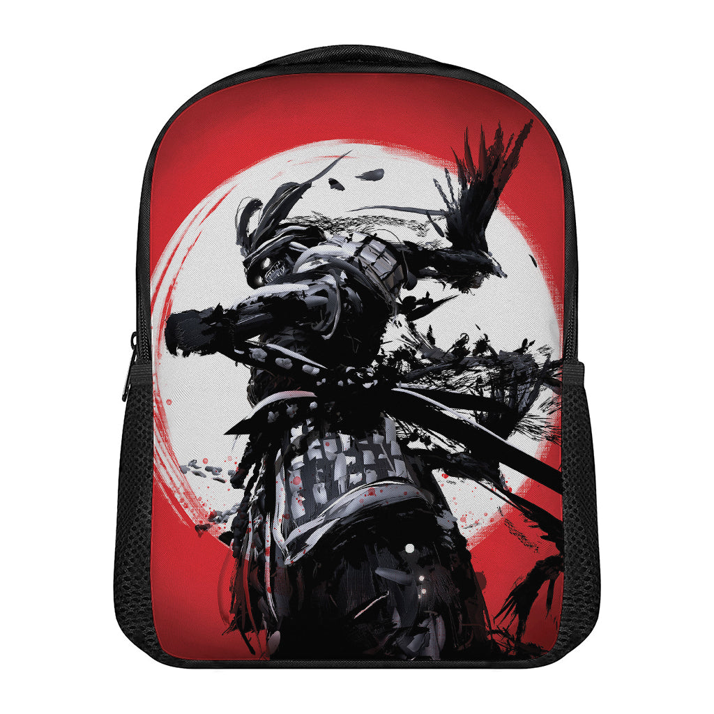 Samurai And Crow Print Casual Backpack
