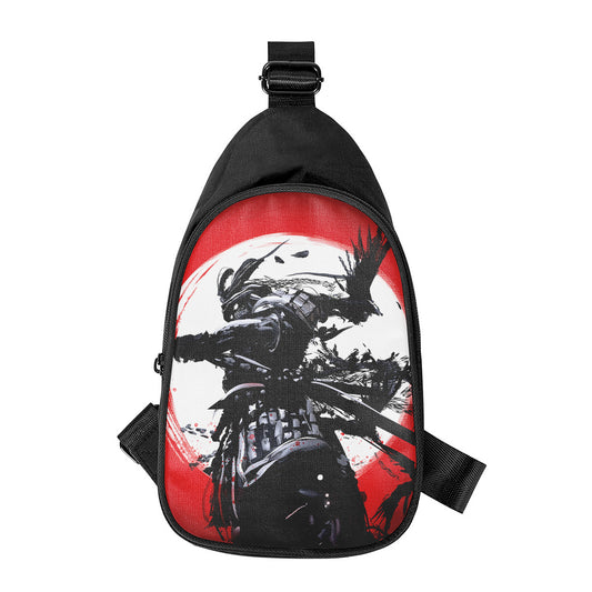 Samurai And Crow Print Chest Bag