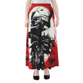 Samurai And Crow Print Chiffon Maxi Skirt