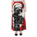Samurai And Crow Print Chiffon Maxi Skirt